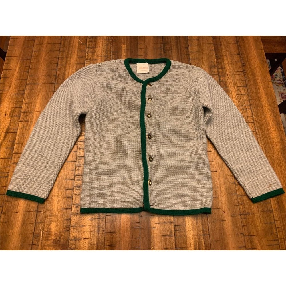 Vintage Children's LUSANA AUSTRIA Handknit Gray Green Sweater Cardigan Size 10